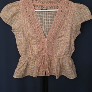 Lace Trim Peach Blouse